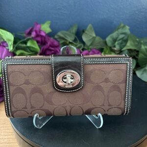 Coach Signature Slim Envelope Credit Card Wallet Chocolate Brown GUC